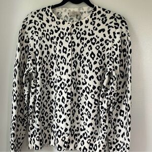 LOFT Black and Cream Cheetah Cardigan Sweater